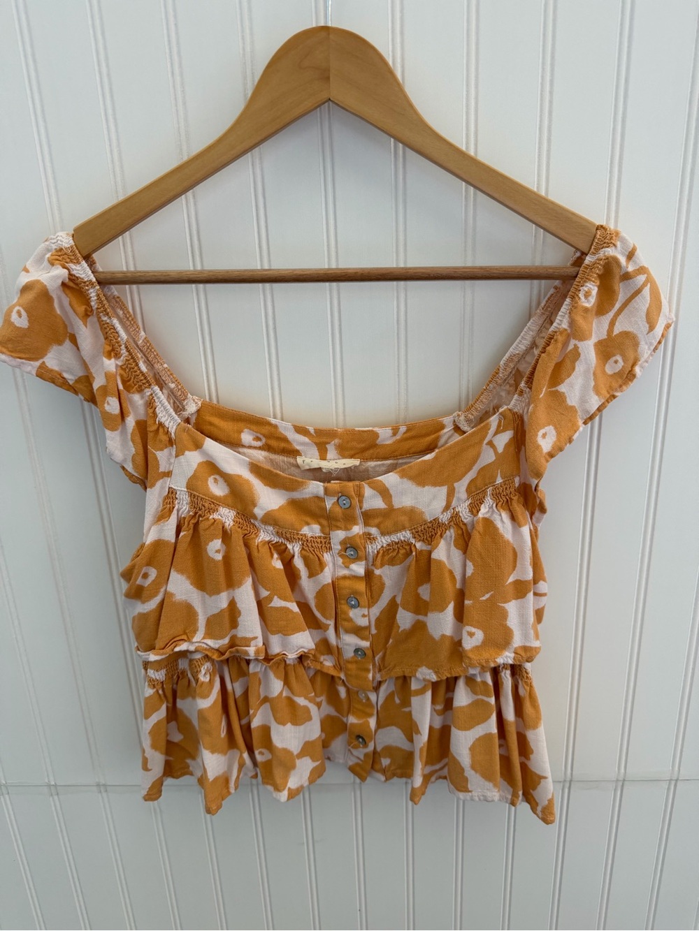 Promesa Mustard Floral Off-Shoulder Ruffle Crop Top - Picture 1 of 3